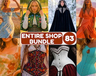 Entire Shop Bundle Sewing Patterns – 80+ Corset Dress & Top Bodice, Clock Collection (PDF Pattern)