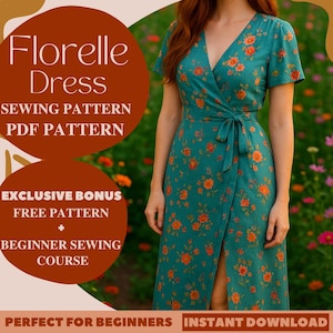 Florelle Wrap Dress Sewing Pattern PDF V-Neck Long Dress with Tie Waist Pattern Spring Dress Summer Outfits for Sewing Pattern Beginner PDF