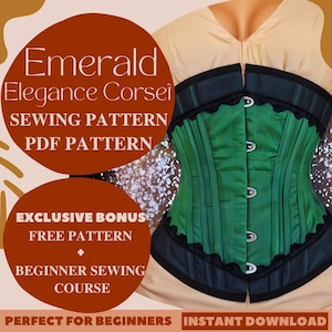 Emerald Elegance Corset Sewing Pattern, Classic Underbust, Victorian Corset Pattern, Cosplay Corset, Beginner Customizable Corset Pattern