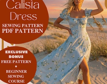 Sunbloom Midi Dress Sewing Pattern – Wildflower Cottagecore Puff Sleeve Summer (PDF Pattern)