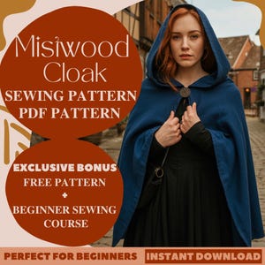 Mistwood Cloak Sewing Pattern Short Hooded Cloak Costume Pattern Sewing Pattern Halloween Medieval Cape Cosplay Pattern for Beginners PDF