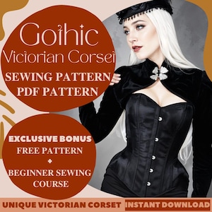 Gothic Victorian Corset Sewing Pattern, Elegance Riding Corset Sewing Pattern, Halloween Corset, Overbust Customizable Corset Pattern PDF