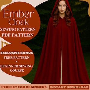 Ember Cloak Sewing Pattern Full-Length Hooded Cape with Two Hood Styles Halloween Fantasy Medieval Cape Cosplay Pattern for Beginners PDF
