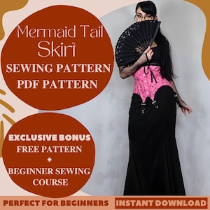 Mermaid Tail Skirt Sewing Pattern, Maxi skirt pattern, Vintage Long Skirt Pattern, Customizable Beginner-Friendly Elegant Skirt Sewing