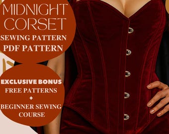 Midnight Corset Sewing Pattern, Victorian Corset Pattern, Overbust Corset Sewing Pattern, Vintage Edwardian Overbust Corset Midbust Corset
