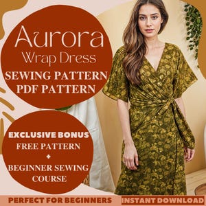 Può includere: Un modello di cucito digitale per un abito avvolgente chiamato "Aurora". Il modello include istruzioni per cucire un abito avvolgente con un nodo in vita. Il modello è perfetto per i principianti e include un corso di cucito per principianti gratuito come bonus.