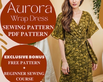 Aurora Wrap Dress Sewing Pattern, Beginner-Friendly Kimono Dress, Easy Digital PDF Sewing Pattern, Midi Dress Pattern, Summer Kimono Pattern
