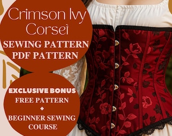 Crimson Efeu-Korsett-Muster-Schnittmuster Renaissance-Blumen-Unterbrust-Korsett-Muster Halloween-Gothic-Kostüm-Anpassbares Korsett-Muster