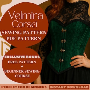 Velmira Overbust Corset Sewing Pattern Classic Corset Sewing Pattern Renaissance Halloween Overbust Corset Pattern  Medieval Fantasy Cosplay