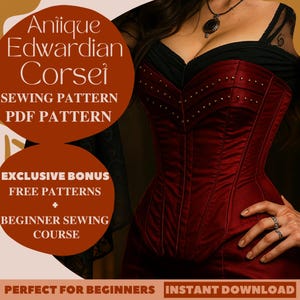 Patrón de costura de corsé eduardiano antiguo de medio busto, patrón de corsé eduardiano vintage de 1905, patrón personalizable de corsé vampiro