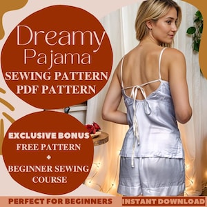 Dreamy Pajama Sewing Pattern, Pajama Top With Shorts Pattern for Women, Pyjama Set Pattern, Beginner friendly Pattern, Instant Download