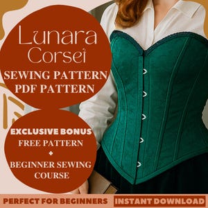 Lunara Overbust Corset Sewing Pattern Elegant Corset Top Corset Pattern PDF Halloween Overbust Renaissance Corset Medieval Fantasy Cosplay