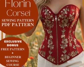 Victorian Floral Overbust Corset Sewing Pattern – Romantic Lace-Up Bustier Top Fantasy (PDF Pattern)