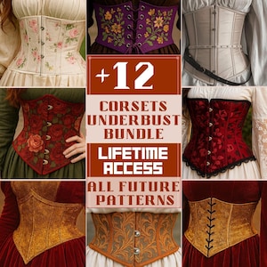 Corset Underbust Bundle 12+ Sewing Patterns Access lifetime Underbust Corset Medieval Fantasy Corset Patterns For Beginners Instant Download