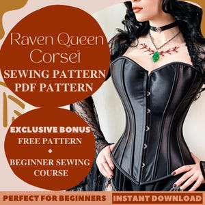 Raven Queen Corset Sewing Pattern Authentic Overbust Corset Pattern Vampire Fashion Corset Gothic Corset Top for Women’s Halloween Costume