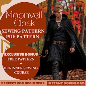 Moonveil Cloak Sewing Pattern Long Hooded Cloak Costume Pattern Sewing Pattern Gothic Halloween Vampire Cape Cosplay Pattern for Beginners