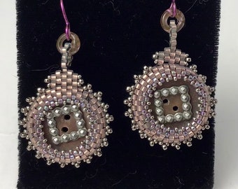 Beaded Button Earrings made by Marcie Stone