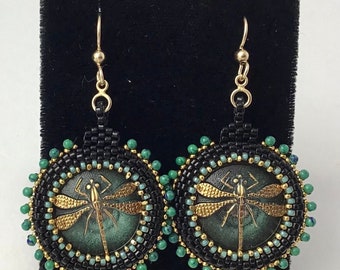 Dragonfly Beaded Button Earrings by Marcie Stone