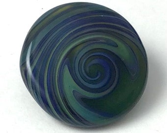 Lampwork Glass Button - Blue and Green Swirls