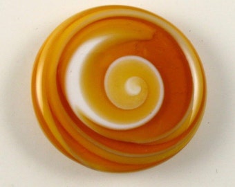 Lampwork Glass Button with Self Shank - White/Butterscotch  Swirls