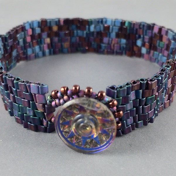 Beaded Bracelet with Vintage  Glass Button Clasp by Marcie Stone