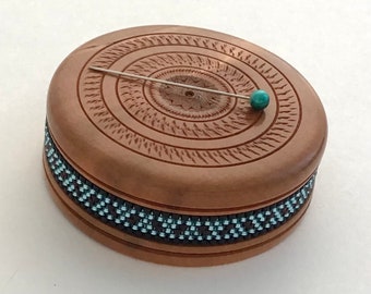 Wooden Magnetic Needle Keeper with Beaded Band Inset -  Handmade by Greg Hanson