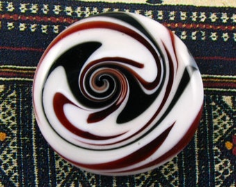 White/Red/Black Lampwork Glass Button with Self Shank