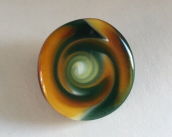 Green/Butterscotch Lampwork Glass Button by Greg Hanson with Self Shank