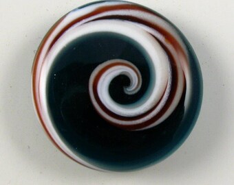 Lampwork Glass Button with Self Shank - White/Red/Blue  Swirls