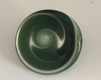 Lampwork Glass Button with Self Shank - Green/White Swirls