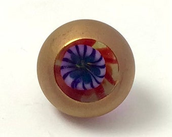 Paperweight Glass Button - Red Flower Center