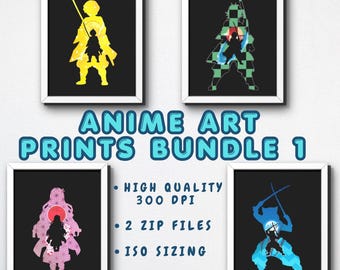 Anime Art Prints Bundle, Printable Art, Posters, Digital Download