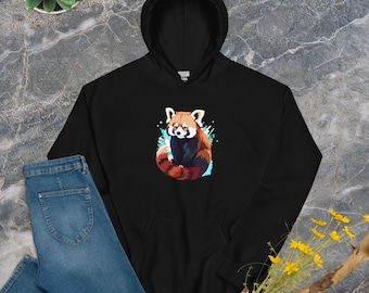 Sudadera unisex con capucha, animales, panda rojo, ropa
