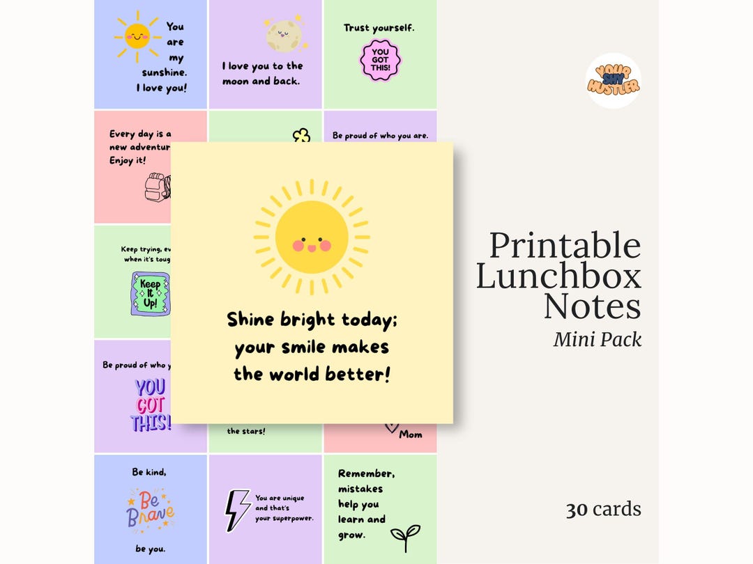 Printable Lunchbox Notes for Kids: Motivational Mini Pack (PDF) - Etsy