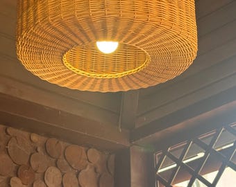 Handmade Woven Willow Pendant Light, Natural Rattan Drum Lampshade, Boho Ceiling Light, Rustic Farmhouse Chandelier, Kitchen Lighting