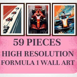 F1 Wall Art Collection (59 Pcs), Printable Motorsport Posters, Iconic Racers & Cars, High-Resolution Digital, Racing Fan Gift