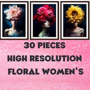 Floral Women Portrait Art: Modern Feminine Decor (30 Digital Downloads)