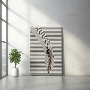 Zebra Optical Illusion Art Print, Minimalist Black and White Wall Decor, Modern Digital Download, Abstract Animal Poster, Striped Design