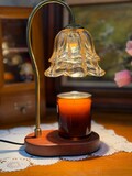 Vintage Candle Warmer Flower Lamp with Wooden Base Timer Function Adjustable Brightness Wax Melter
