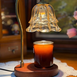 Vintage Candle Warmer Lamp with Wooden Base Timer Function Adjustable Brightness Scented Wax Melter