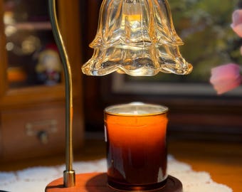 Vintage Candle Warmer Lamp with Wooden Base Timer Function Adjustable Brightness Scented Wax Melter