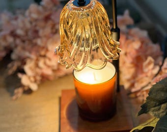 Lámpara calentadora de velas de cristal con diseño de tulipán vintage, calentador de velas regulable, calentador de cera floral, decoración acogedora para el hogar, luz nocturna para el dormitorio.
