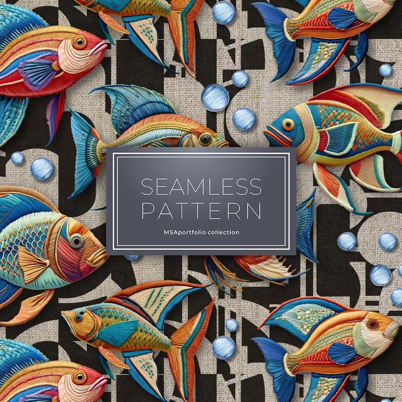 Tropical Fish Pattern: Vibrant Embroidery-style Seamless Design ...