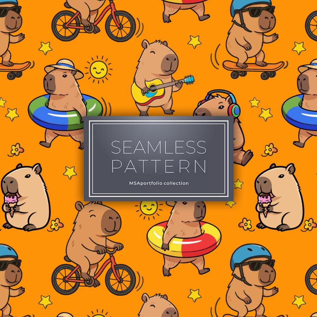 Capybara Seamless Pattern MEGA BUNDLE (4 Colors!) Navy, White, Blue ...