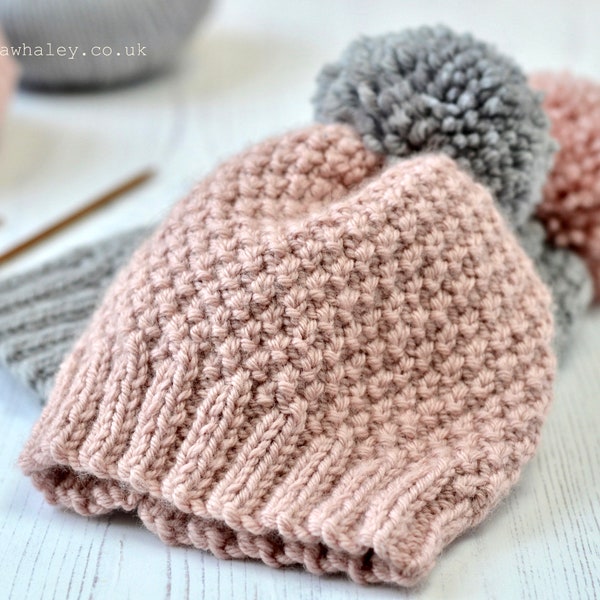 SIMPLE KNITTING PATTERN Hope Bobble Hat Baby Child Adult