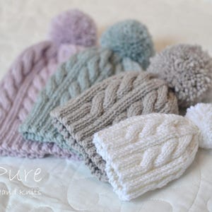 SIMPLE cabled bobble hat KNITTING PATTERN Oscar Newborn to adult hat