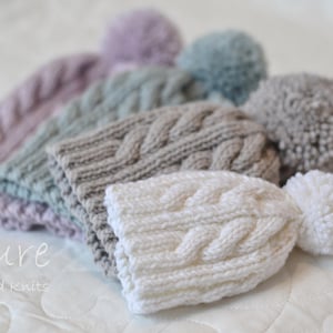 SIMPLE cabled bobble hat KNITTING PATTERN Oscar Newborn to adult hat image 2