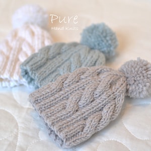 SIMPLE cabled bobble hat KNITTING PATTERN Oscar Newborn to adult hat image 3