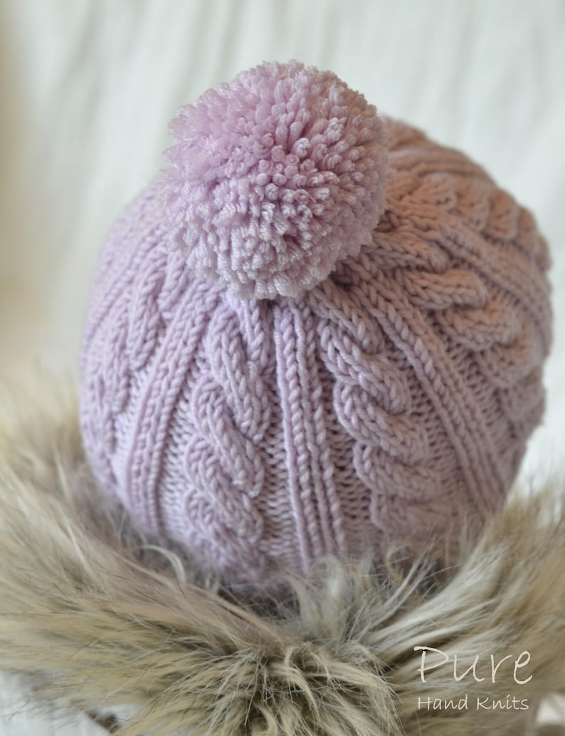 SIMPLE cabled bobble hat KNITTING PATTERN Oscar Newborn to adult hat image 6