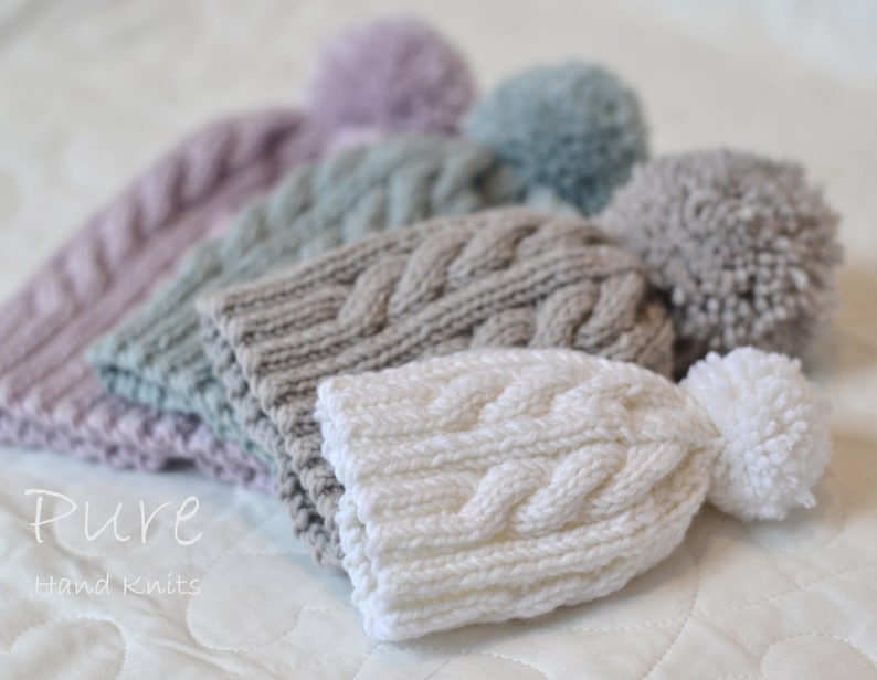 SIMPLE cabled bobble hat KNITTING PATTERN Oscar Newborn to adult hat image 2